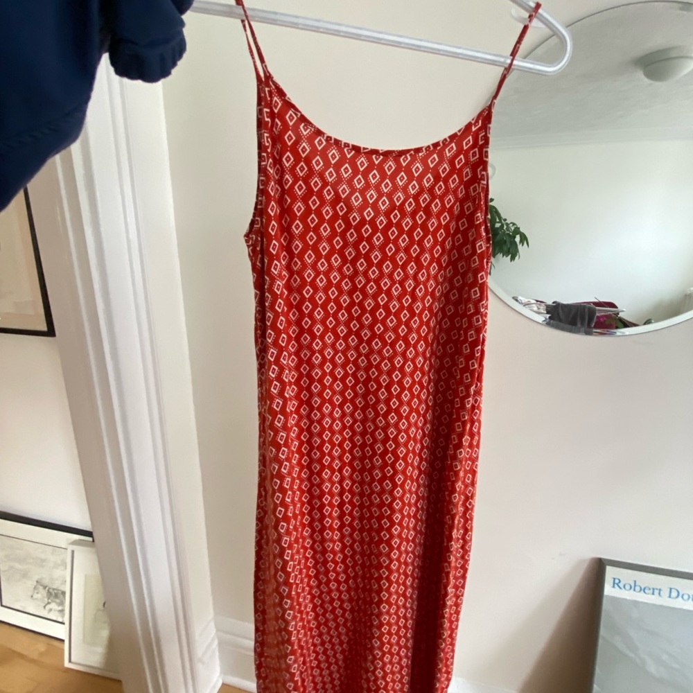 Red Patterned Slip maxi Dress - Picture 3 of 3